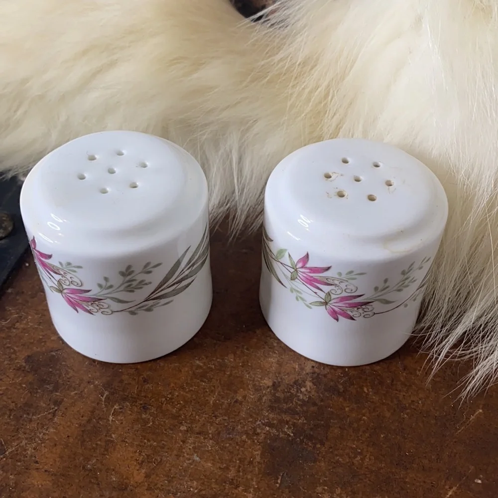 Wedgewood Hotelware White/Pink Flowers Salt And Pepper Shakers